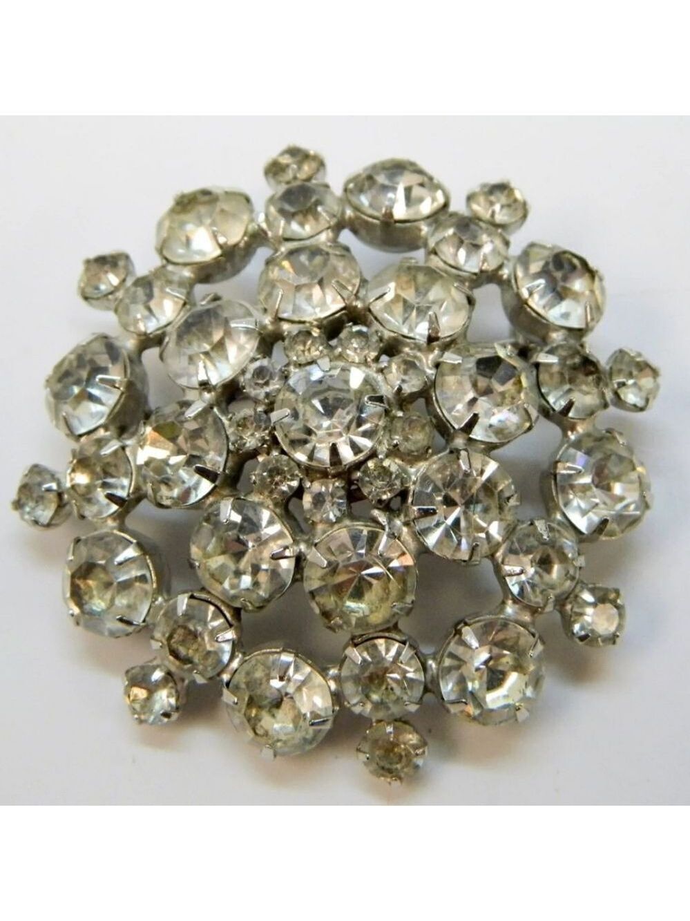 VTG B David & Ora Silvertone Icy Rhinestones Necklace & Dome & Leaves Brooches - Picture 4 of 6